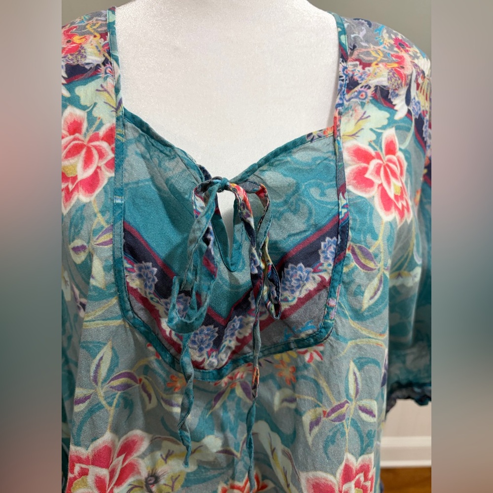 Johnny Was Sheer Kaftan Pincho Tunic Blouse (S) - Picture 5 of 6